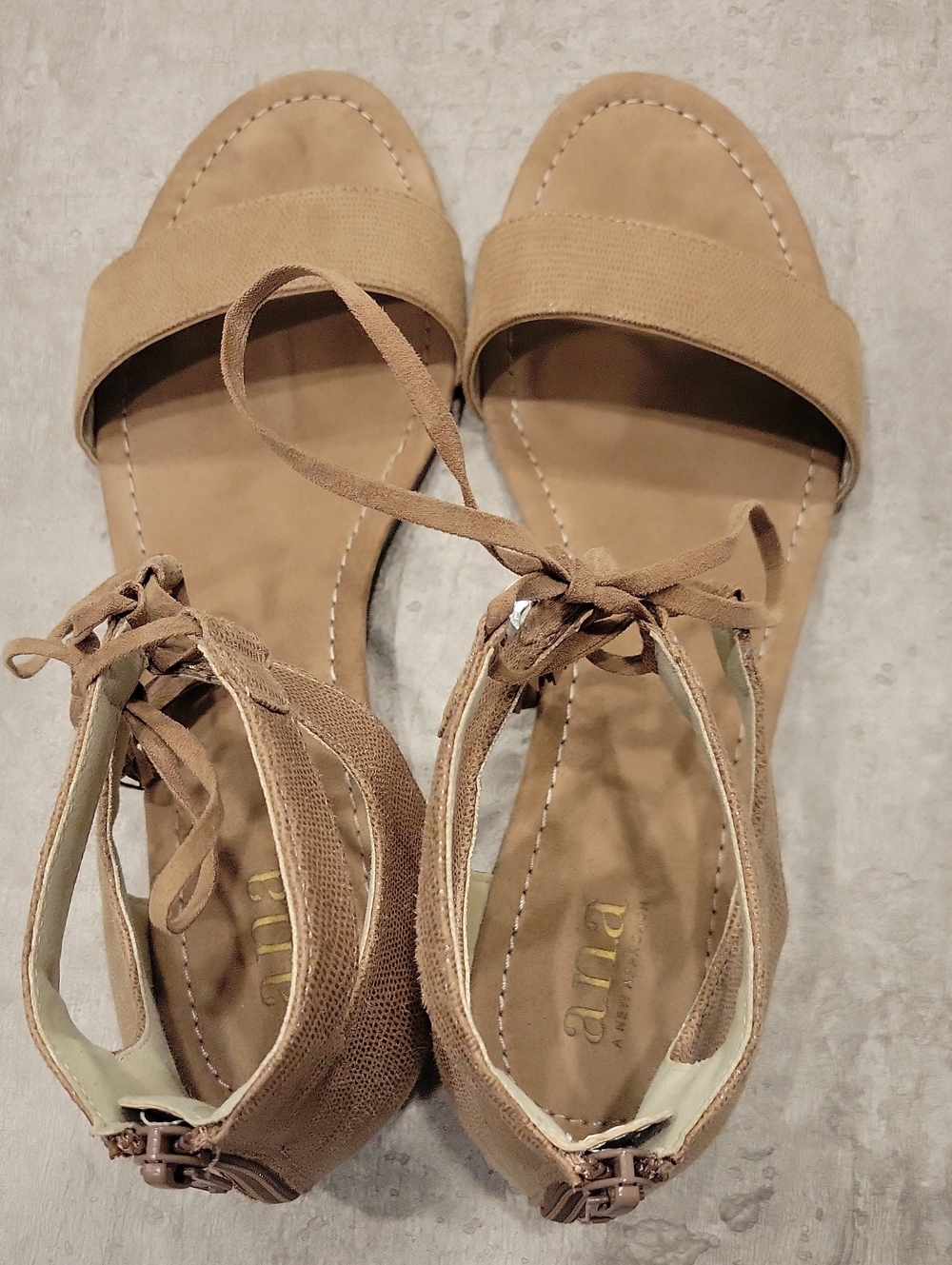 a.n.a. Tan Lace-Up Ankle Strap Flat Sandals Size 10